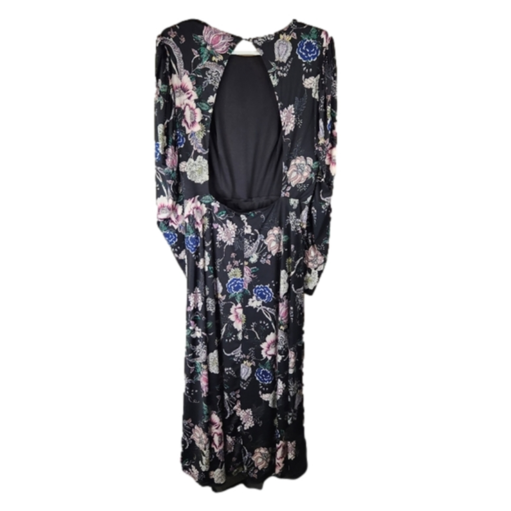 AFRM Womens Delilah Open Back Long Sleeve Floral Midi Dress in Noir Rose XLarge - Picture 7 of 10